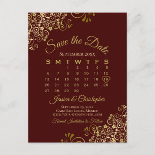 Auburn Brown Gold Wedding Save the Date Calendar Ankündigungspostkarte