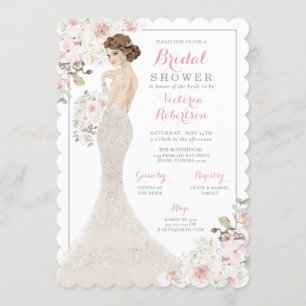 Auburn Glam Bride in Gown Brautparty Einladung