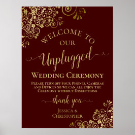 Auburn & Gold Stylish Unplugged Wedding Zeremonie Poster