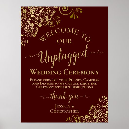 Auburn & Gold Stylish Unplugged Wedding Zeremonie Poster (Vorne)