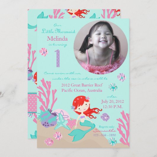 Auburn Mermaid Einladung (Vorne/Hinten)