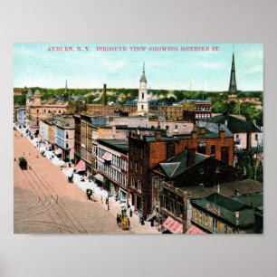 Auburn, New York, Bird's Eye View, Vintag Poster