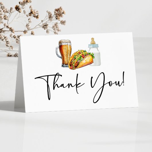 Auch Tacos braut und spuckt! Babyparty Dankeskarte