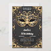 Auch Tutu Black Gold Chic Masquerade 50. Geburtsta Einladung (Vorderseite)