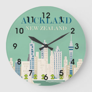 Auckland, Neuseeland Reiseplakat Große Wanduhr