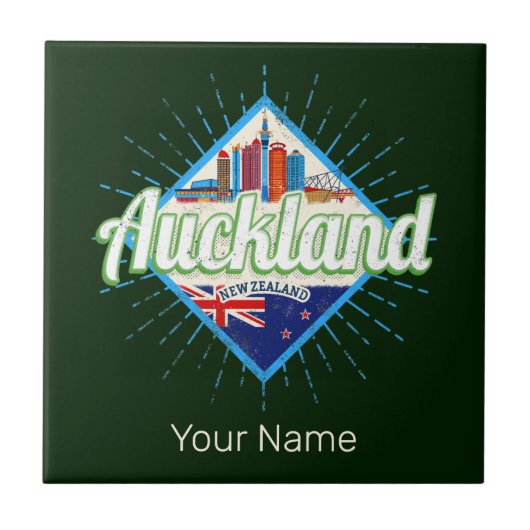Auckland Neuseeland Retroskyline Vintag Fliese (Vorderseite)
