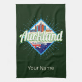 Auckland Neuseeland Retroskyline Vintag Geschirrtuch (Vertikal)