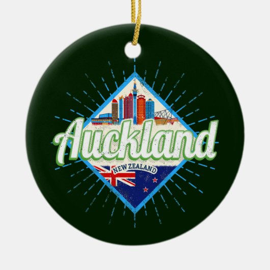 Auckland Neuseeland Retroskyline Vintag Keramik Ornament (Vorne)
