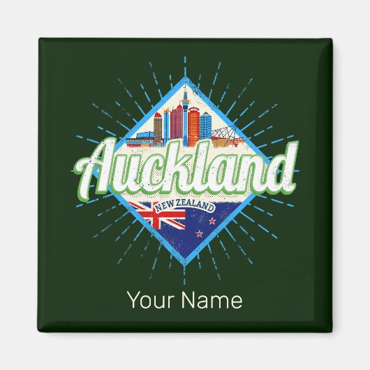 Auckland Neuseeland Retroskyline Vintag Magnet (Vorne)