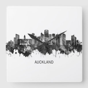 Auckland Neuseeland Skyline BW Quadratische Wanduhr