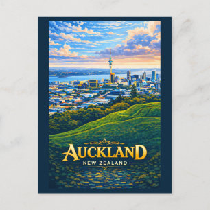 Auckland Neuseeland Skyline Illustration Reise Postkarte