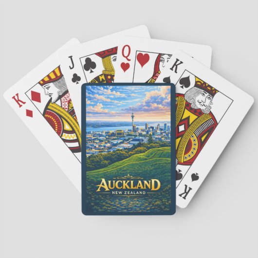 Auckland Neuseeland Skyline Illustration Reise Spielkarten (Rückseite)