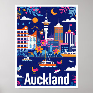 Auckland Neuseeland Vintage-Reiseillustration Poster