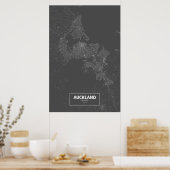 Auckland, Neuseeland (weiß auf schwarz) Poster (Küche)