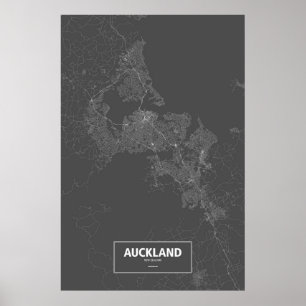 Auckland, Neuseeland (weiß auf schwarz) Poster