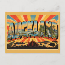 Auckland Sky Tower Hafen Vulkane Vintage 