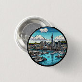 Auckland Skyline mit Hafen und Yachten Button (Vorne & Hinten)