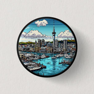 Auckland Skyline mit Hafen und Yachten Button
