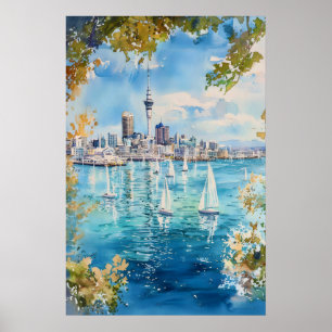 Auckland Watercolor Park Reiseplakat National Poster