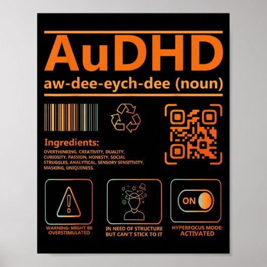 AuDHD-Definition Neurodiversitätsbewusstseins-Graf Poster (Vorne)