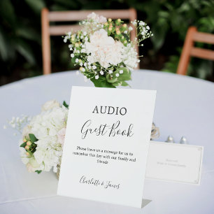 Audio-Gästebuch-Schild schwarz weiß Hochzeit Sockelschild