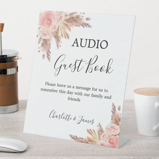 Audio Guest Book Schild Blume Pampas Gras Hochzeit (In Situ)