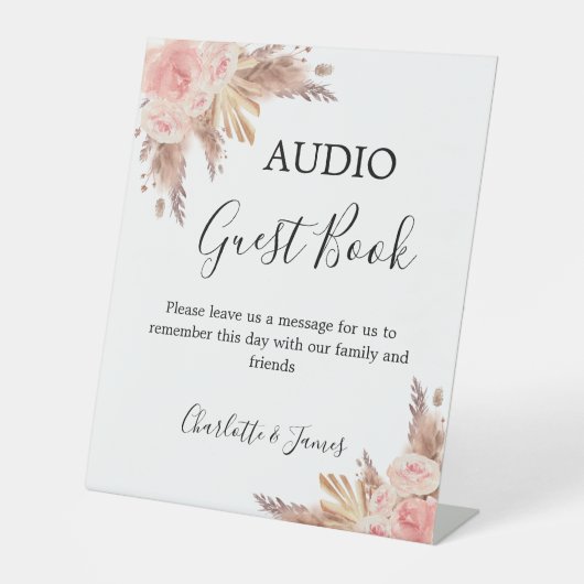 Audio Guest Book Schild Blume Pampas Gras Hochzeit (Vorderseite)
