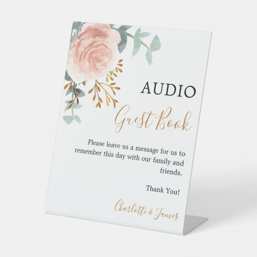 Audio Guest Book Schild Rose Goldgrün Hochzeit (Vorderseite)