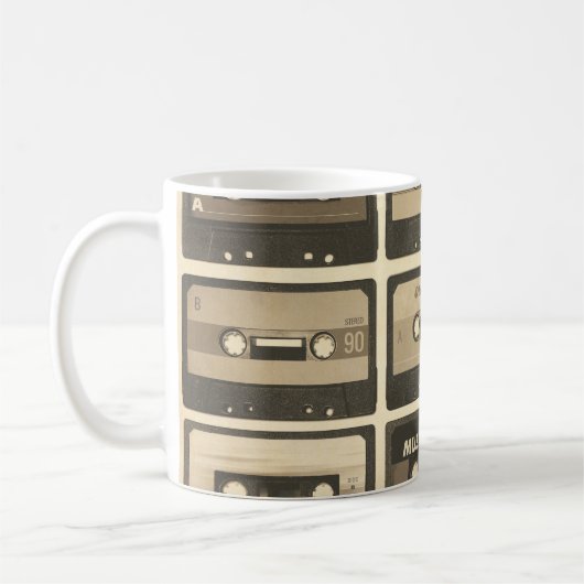 Audiokassette, Retro Poster Angesagt-Hop. Kaffeetasse (Links)
