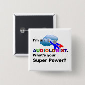Audiologe Superhero, skurrile Gestaltung Button (Vorne & Hinten)