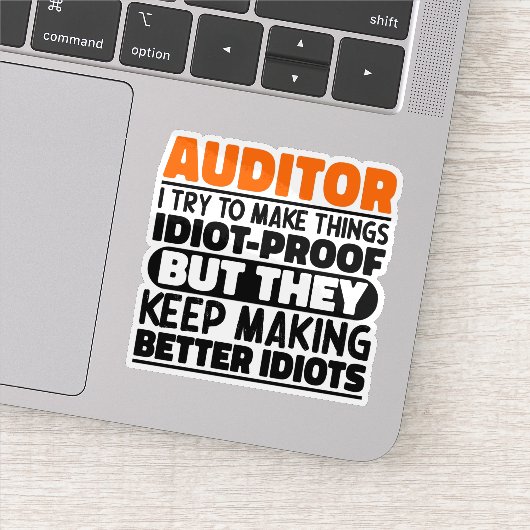 Auditor, den ich versuche, die Dinge lustig zu mac Aufkleber (Detail)