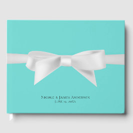 Audrey Aquamarin White Bow Modern Glam Wedding Bri Gästebuch