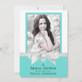 Audrey Aquamarin White Bow Modernes Brautparty Fot Einladung (Vorderseite)