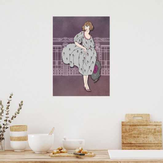 AUDREY: Art-Déco-Mode in Grau und Rose Poster (Küche)