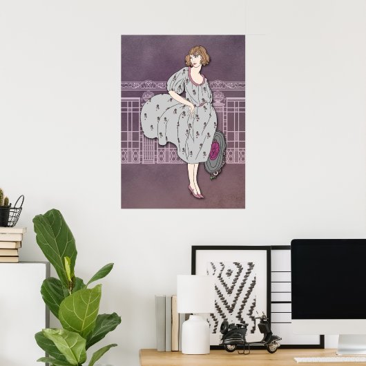 AUDREY: Art-Déco-Mode in Grau und Rose Poster (Heimbüro)