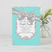 Audrey Blue Big White Bow Diamonds Brautparty Einladung (Stehend Vorderseite)
