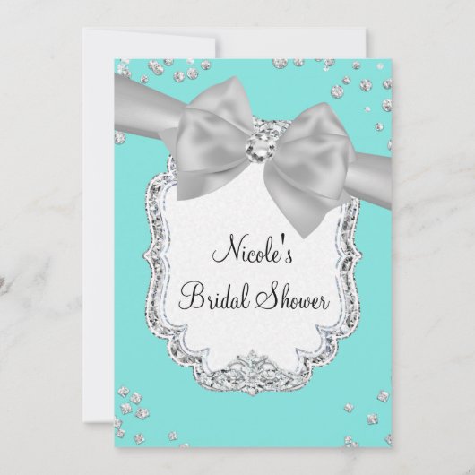 Audrey Blue Big White Bow Diamonds Brautparty Einladung (Rückseite)