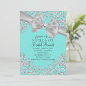 Audrey Blue Big White Bow Diamonds Brautparty Einladung (Stehend Vorderseite)