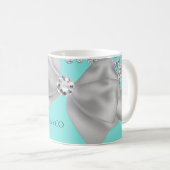 Audrey Girl Modern Blue Big White Bow Diamonds Kaffeetasse (VorderseiteRechts)