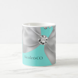 Audrey Girl Modern Blue Big White Bow Diamonds Kaffeetasse