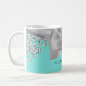 Audrey Girl Modern Blue Big White Bow Diamonds Kaffeetasse (Links)