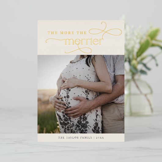 AUDREY Gold Foil Christmas Pregnancy Ankündigung (Stehend vorne)