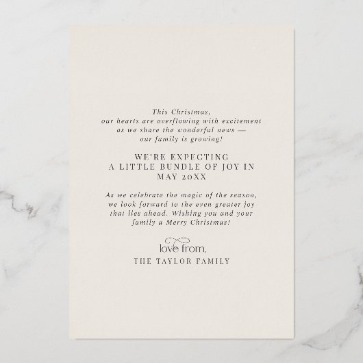 AUDREY Gold Foil Christmas Pregnancy Ankündigung (Rückseite)