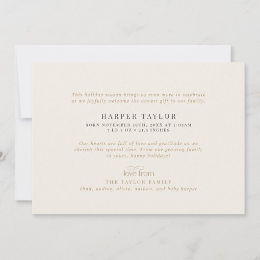 AUDREY Gold Niedliche Weihnachtskarte Ankündigung (Rückseite)