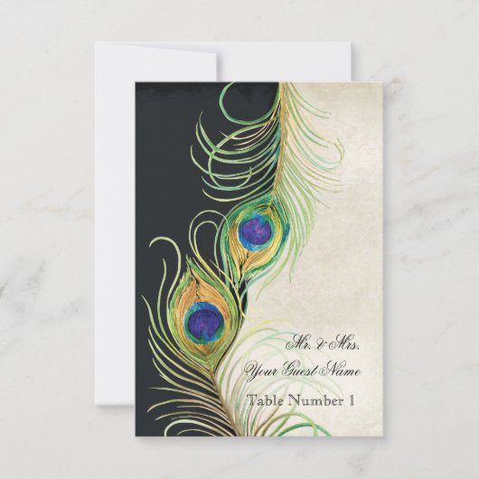 Audrey Jeanne Peacock Feather Black Damask Einladu Einladung (Vorderseite)