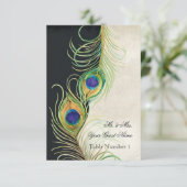 Audrey Jeanne Peacock Feather Black Damask Einladu Einladung (Stehend Vorderseite)