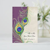 Audrey Jeanne Peacock Feather Lila Damask Escort Einladung (Stehend Vorderseite)
