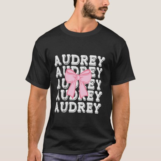 AUDREY Name Coquette Big Pink Bow Simple Niedlich T-Shirt (Vorderseite)
