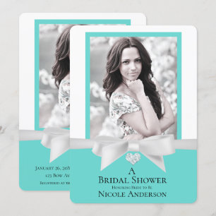 Audrey Teal Weiße Schleife Moderne Bridal Shower F Einladung
