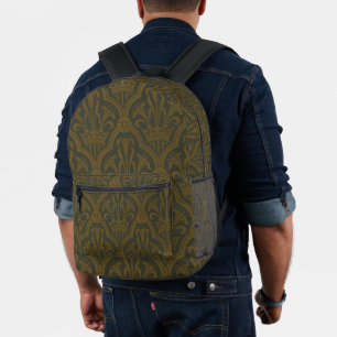 Audsley Vintage Gold Lilie Crown Green Damast Kuns Bedruckter Rucksack